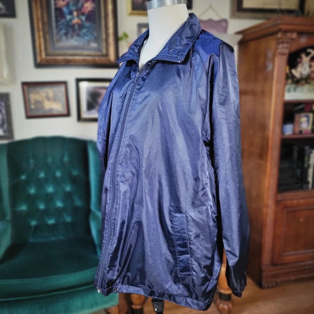 Y2K Blue Retro Windbreaker Jacket Vintage MAXX Sportswear Navy Men's Large‎